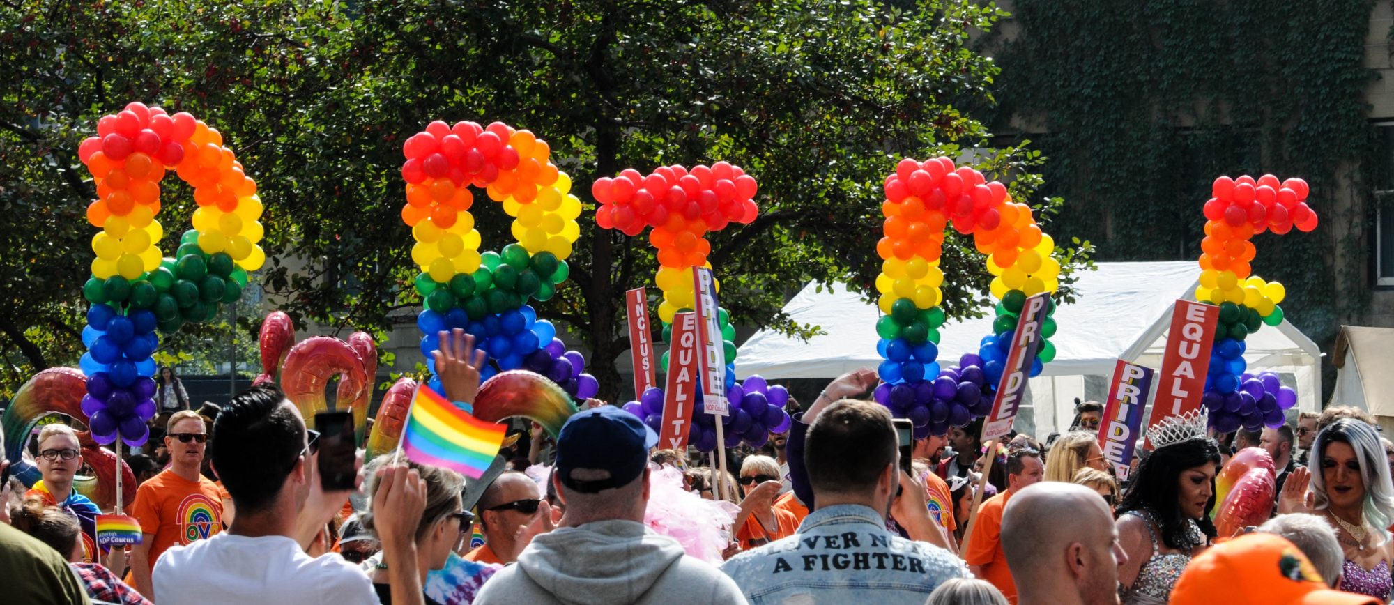 Gay pride celebration with rainbow balloons